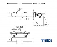 MEDIDAS TERMOSTATICA BAÑERA MAX-CLASS TRES GRIFERIA